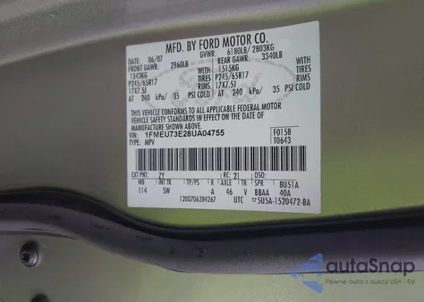 2008 Ford Explorer Xlt из США, поврежденный, VIN 1FMEU73E28UA04755